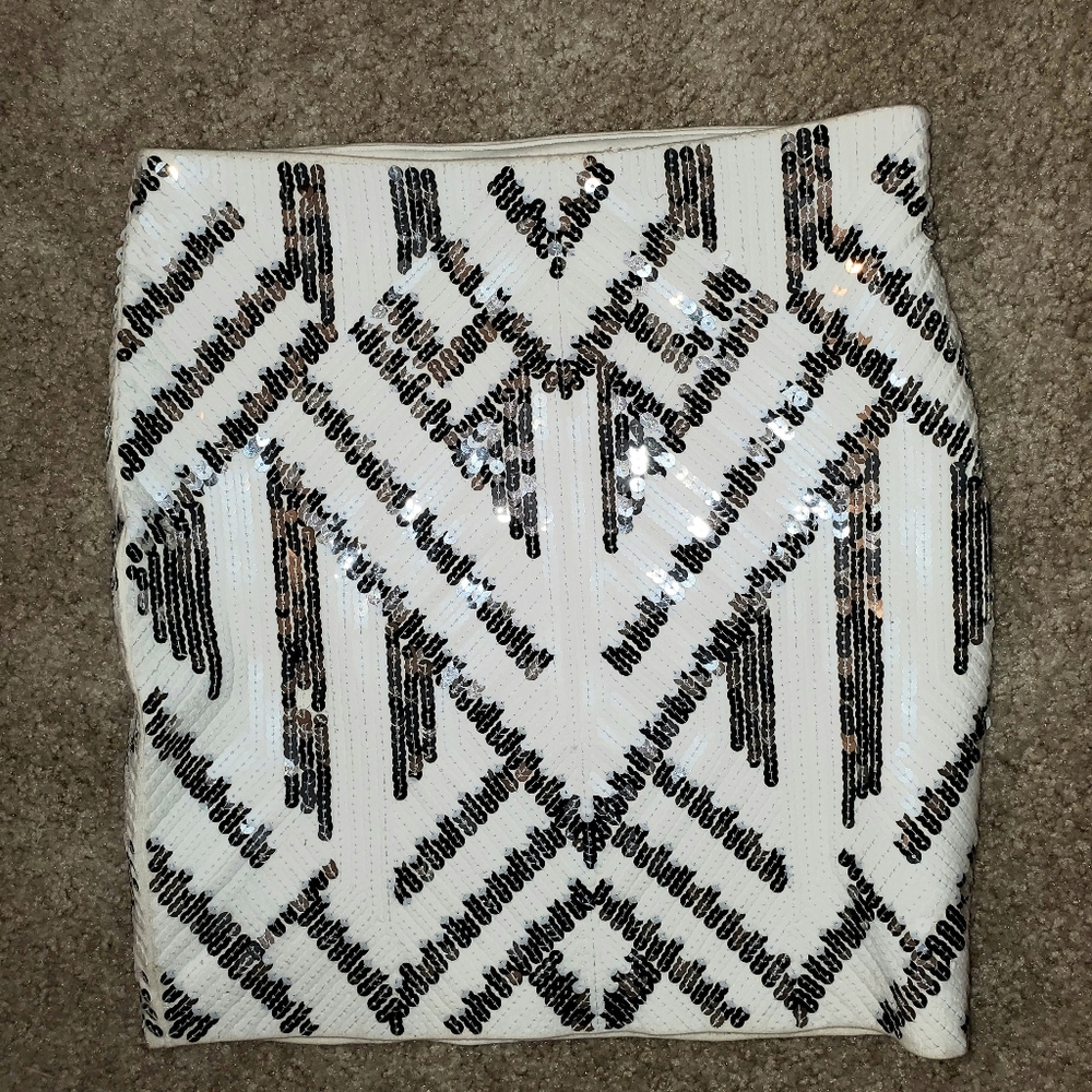Express White Silver Aztec Sequin Mini Skirt Body… - image 2